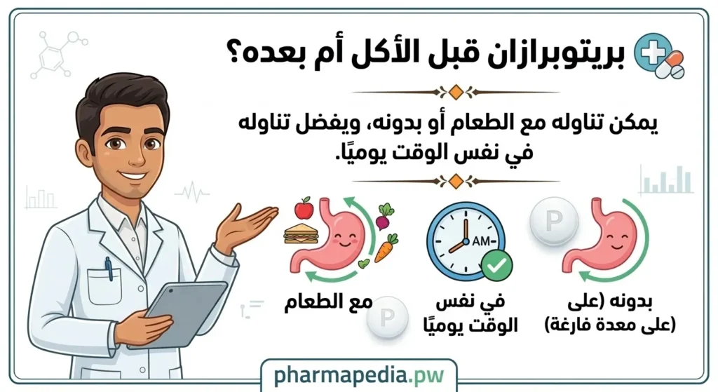 بريتوبرازان قبل الأكل ولا بعده و الجرعة اليوميه